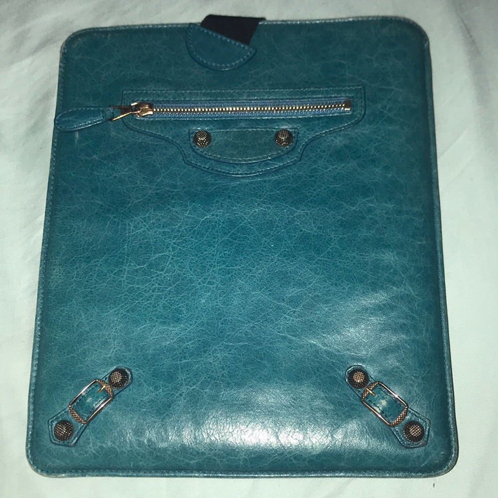 Aunthentic Balenciaga iPad holder - teal 8.5x9.75”